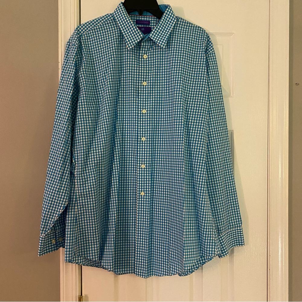 Egara Egyptian Cotton Mens Dress Shirt Blue White Checkered Button Down Shirt